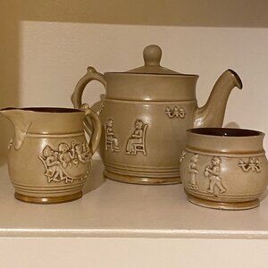 Vintage Denby Stoneware England Set of 3, Teapot, Syrup Pitcher and Creamer